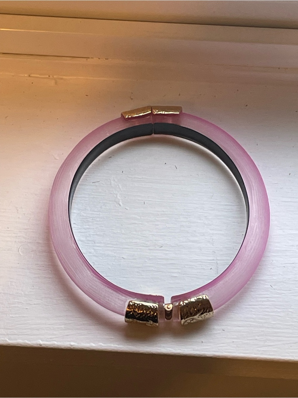 Alexis Bittar Pink Lucite Bangle with Gold Tone Clasp